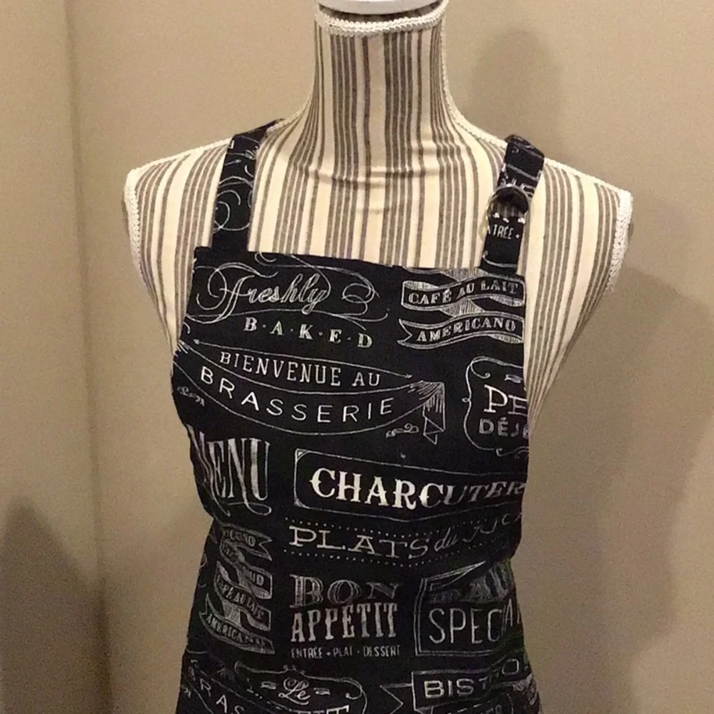 Black Bistro-Print Kitchen Apron - Unbranded